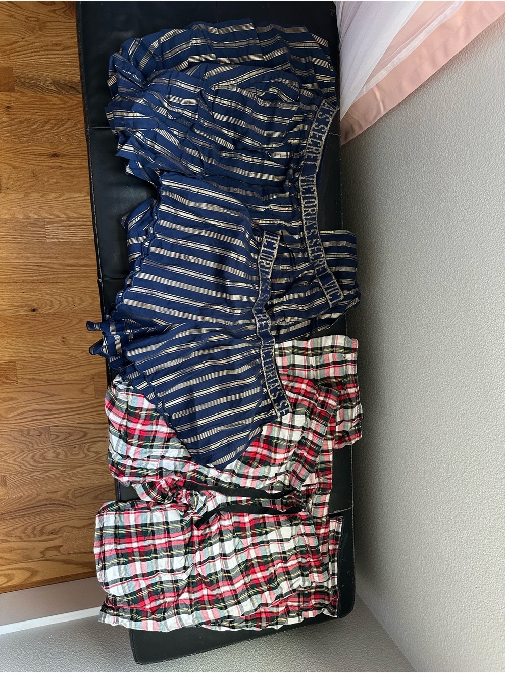 Victoria's Secret Navy Gold Stripe and Red Plaid Pajama Shorts Set